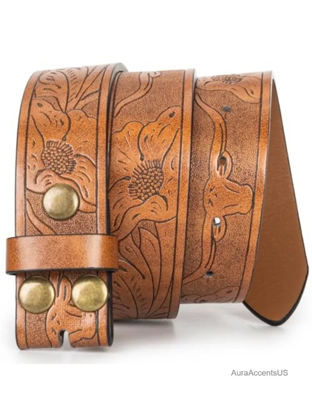 Vintage Western Belt Strap without Buckle Longhorn Bull Embossed Cowboy Belt